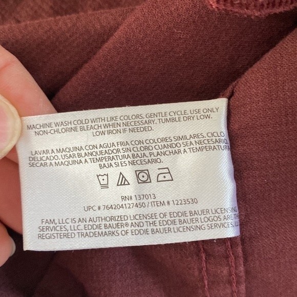 Eddie Bauer Maroon Cross Cut Corduroy Cotton Button Up Shirt Front Flap Pocket - Picture 9 of 16